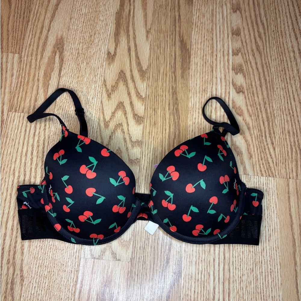 Victoria's Secret Black Bra with Cherry Design